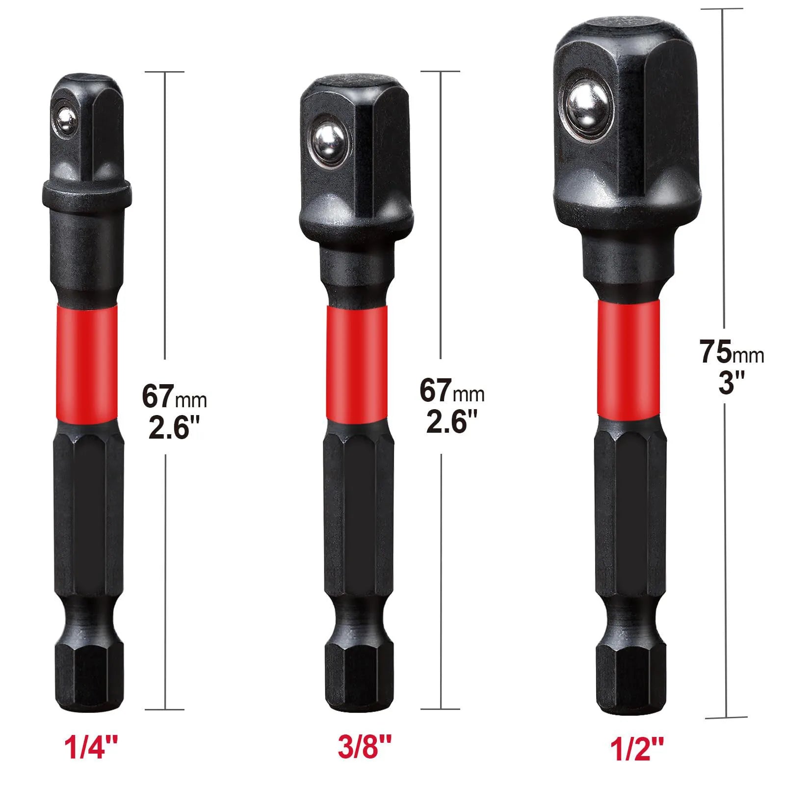 Rafford Impact Socket Adapter Set 1/4" 3/8" and 1/2" Drive