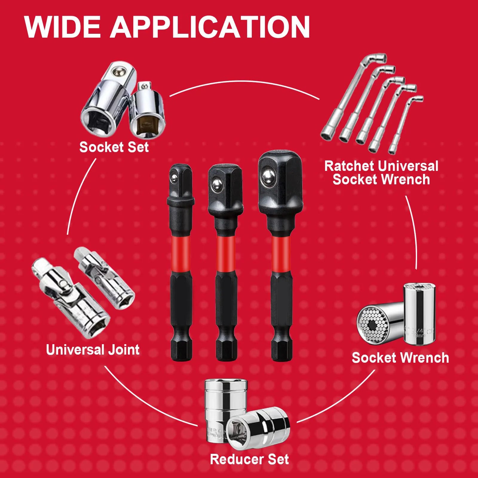 Rafford Impact Socket Adapter Set 1/4" 3/8" and 1/2" Drive